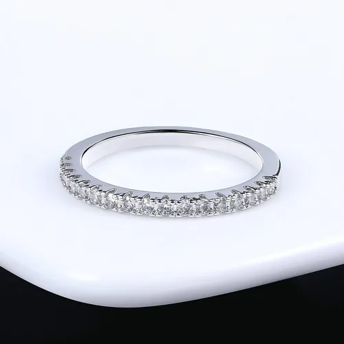 Miniatura 56 de Narica Anillo de 21 piedras chapadas en plata, apilables, corte redondo, zafiro azul, circonita cúbica, relleno de circonita cúbica, halo