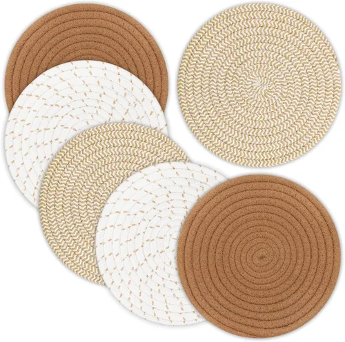 Miniatura 8 de Salvamanteles para platos calientes, ollas y sartenes, almohadillas calientes de 8 pulgadas, 5 piezas, soportes para ollas para cocina, tapete Marrón