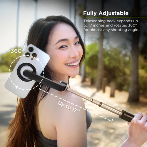 Miniatura 5 de PureGear Soporte de trípode magnético para selfie stick con control remoto inalámbrico, compatible con MagSafe para iPhone serie 17/16/15/14/13/12