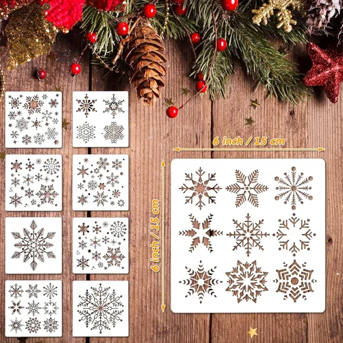 Miniatura 3 de 8 plantillas de copo de nieve de Navidad PET grandes plantillas de pintura de invierno reutilizables plantillas de vacaciones delicadas copos
