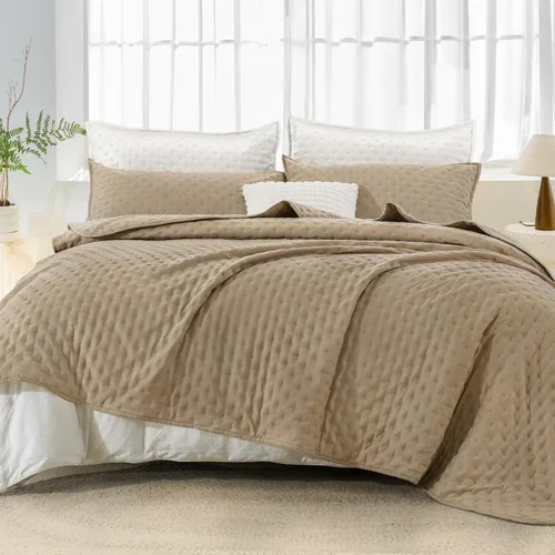 Miniatura 6 de Andency Juego de ropa de cama beige tamaño King (106 x 96 pulgadas), colcha de 3 piezas suave y ligera, colcha de verano bohemia tamaño King