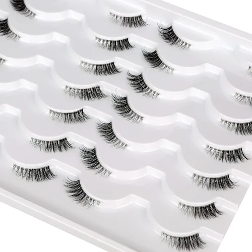 Miniatura 2 de Medias pestañas postizas con banda transparente, finas, estilo ojo de gato, naturales, cortas, pequeñas, acento 3/4, de visón sintético, tiras