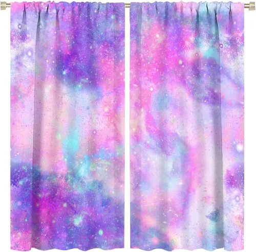 Cortinas opacas románticas de galaxia con estampado artístico de color rosa de ensueño para niñas, dormitorio, sala de estar, cocina, decoración con