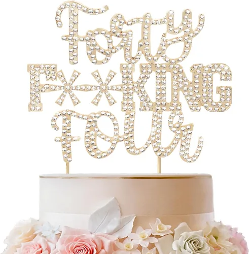 Miniatura 9 de LINGTEER Veintiún divertidos adornos dorados para tartas con diamantes de imitación – Saludos a los 21 años de edad, decoración de centros de mesa
