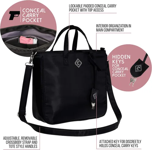 Miniatura 3 de Allen Company Bolso cruzado casual para niñas con pistolas de aventura bolso de transporte oculto con bloqueo bolso ambidiestro negro