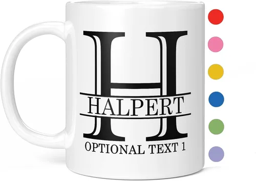 Taza de café personalizada de cerámica blanca de 11 onzas con texto personalizado y iniciales de nombre, Halpert, DYE Taza para Cafe personalizadas,