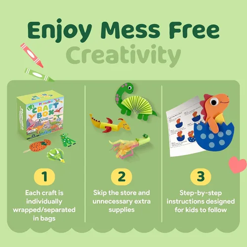 Miniatura 4 de Mumaloo Caja de Manualidades de Dinosaurios - 10 Artes y Manualidades Creativas para Niños de 4 a 8 Años, Divertido, Sin Desorden, Kit Educativo