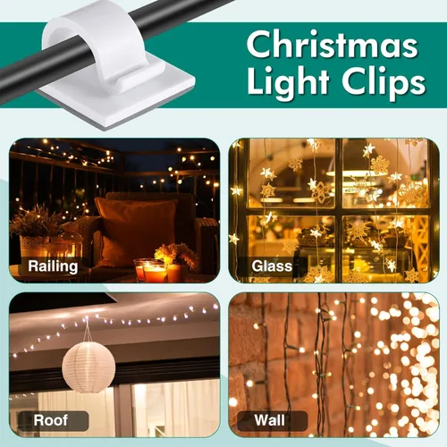 Miniatura 7 de Namalu 240 clips para cables para exteriores, gancho adhesivo para cables, organizador de cables, soporte para luces de Navidad en forma de R