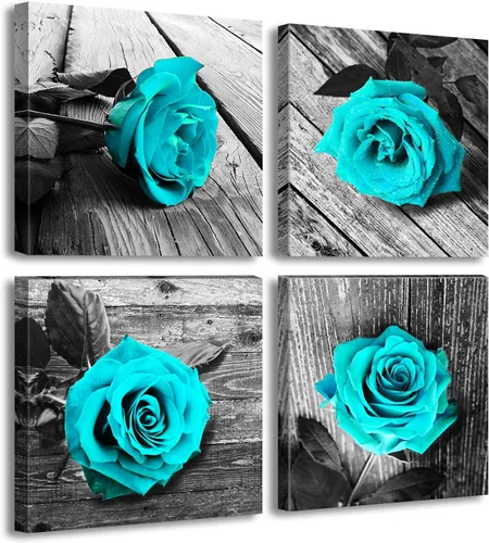 Miniatura 17 de JiazuGo - Decoración de pared para dormitorio con rosas rojas, arte de pared en blanco y negro, flores modernas para parejas, cuadros románticos