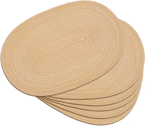 Miniatura 29 de Noctiflorous Juego de manteles individuales trenzados ovalados de 4 a 12 x 17.5 pulgadas, lavables, antideslizantes, resistentes al calor, para Beige