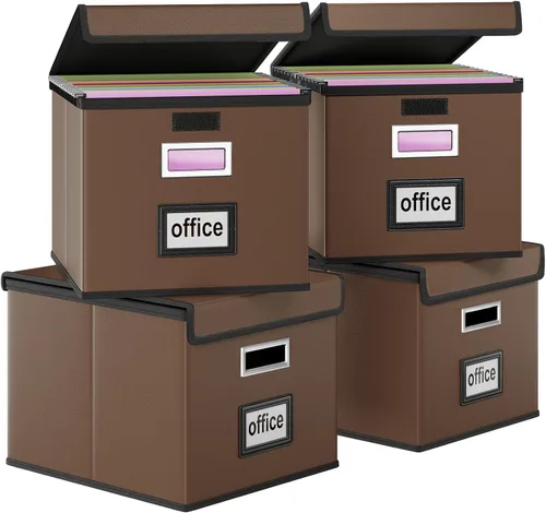 Miniatura 33 de Caja Organizadora de Archivos con Tapa, Caja Organizadora Plegable de Cuero Sintético para Carpetas Colgantes con Rieles de Plástico, Cajas (cuero)