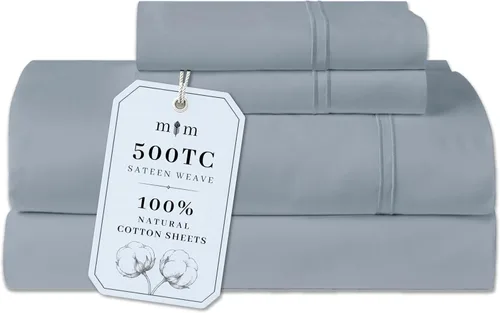 Miniatura 29 de Sábanas de Cama de Algodón 100% Natural Juego de Sábanas Cal King de Tejido Satén de Una Sola Capa 500 TC Ropa de Cama Sólida Transpirable e