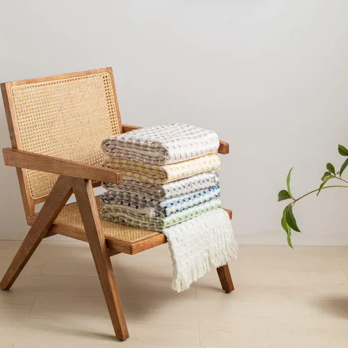Miniatura 8 de Simple&Opulence Manta de 100 % algodón para cama, sofá, tejido jacquard de hilo teñido con borlas, suave, ligera, acogedora, transpirable, Verde