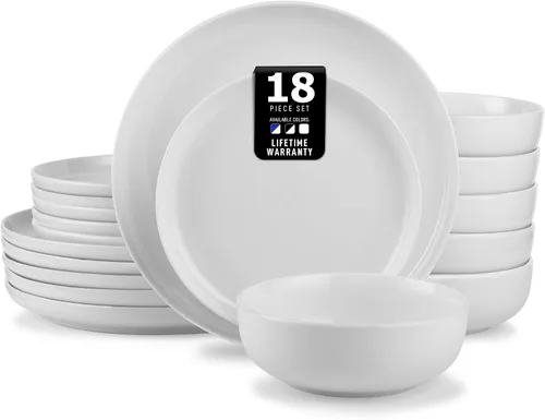 Miniatura 10 de Zulay Kitchen Luna - Juego de platos y cuencos, juego de vajilla de porcelana moderno de 16 piezas para 4, resistente a las astillas y a los Blanco