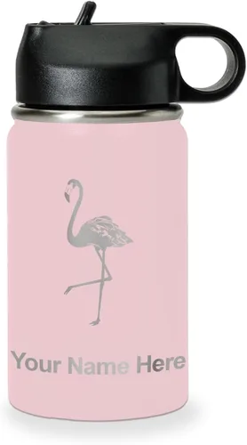 Miniatura 78 de LaserGram Botella de agua personalizada, flamenco, acero inoxidable de doble pared aislada al vacío con popote superior, regalo grabado