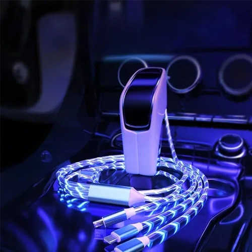 Miniatura 4 de IHAO Cable de carga multipuerto, 3 combinaciones en un cable USB A a USB C/Micro USB PD, cable de carga rápida iluminado LED que fluye compatible