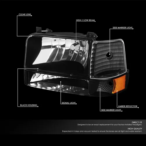 Miniatura 2 de DNA Motoring HL-OH-F15092-6P-BK-AM - Faros delanteros de repuesto para Bronco 92-96 F150 F250 F350, color negro, faros ámbar