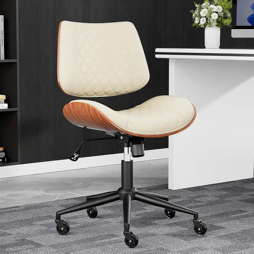 Miniatura 2 de Silla de escritorio de oficina en casa con ruedas giratorias, moderna silla de oficina sin brazos de piel sintética, pequeña silla de computadora