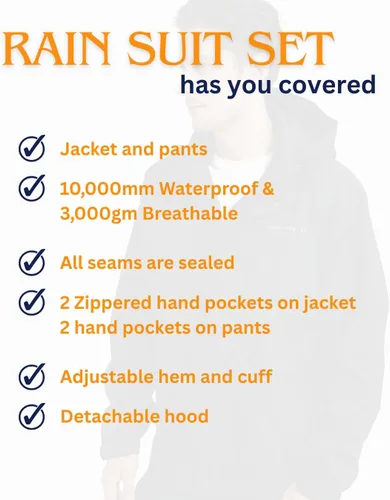 Miniatura 3 de Acme Projects Traje de lluvia (chaqueta + pantalones), 100% impermeable, transpirable, costura sellada, 393.701 in/105.82 oz, cremallera YKK