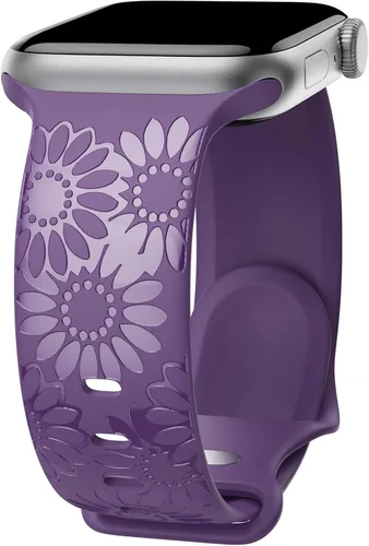 Miniatura 22 de Correa de silicona grabada de girasol compatible con correas de Apple Watch de 1.496, 1.575, 1.614, 1.654, 1.732, 1.772 y 1.772 pulgadas para mujer