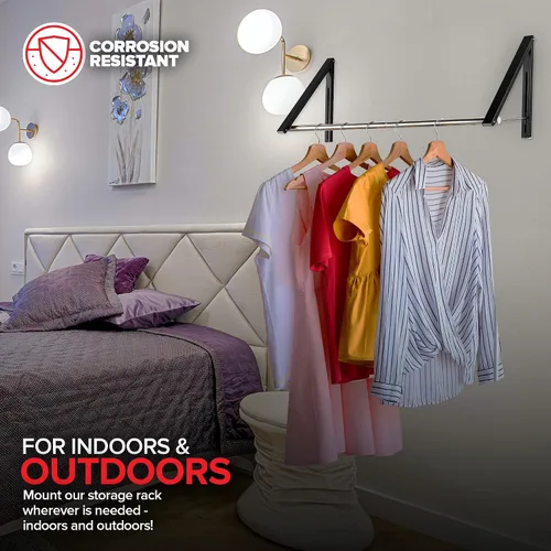 Miniatura 7 de Doble Perchero Plegable para Ropa con Barra Extensible, Perchero Retráctil Montado en Pared para Secador de Ropa, Barra de Secado Colgante, Pequeños