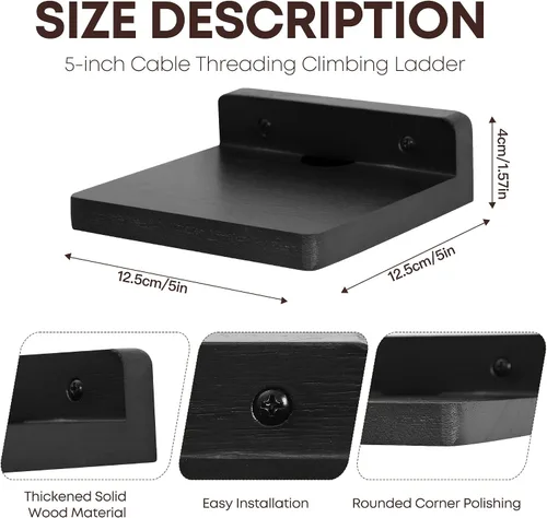 Miniatura 3 de Pequeño estante flotante para pared, juego de 2 estantes de pared de madera de 5 pulgadas, mini altavoces, monitor de bebé, cámaras, soporte de Negro