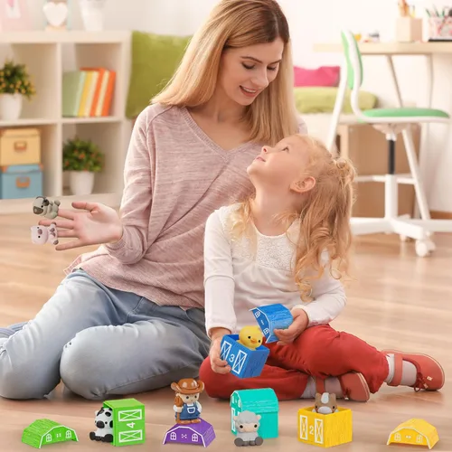 Miniatura 6 de Juguete de aprendizaje para niños pequeños de 1, 2 y 3 años, 20 piezas de animales de granja y marionetas de dedo, juguetes Montessori para niños