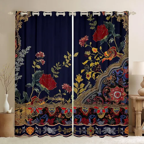 Miniatura 22 de Cortinas y cortinas de damasco turquesa para adultos, cortinas opacas barrocas victorianas antiguas, 2 paneles de 38 pulgadas de ancho x 54 pulgadas