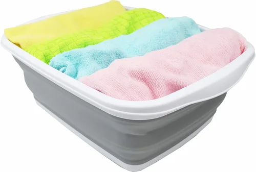 Miniatura 5 de SAMMART Tina plegable de 10 litros (2.6 galones) - Tina plegable para platos - Lavabo portátil - Tina de plástico que ahorra espacio (blanco/gris, 2)