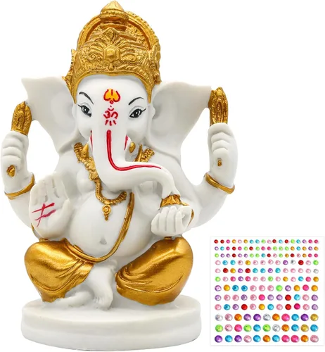 alikiki Estatua de ídolo del señor indio Ganesha – Dios hindú en tono dorado de 5 pulgadas de alto, Ganpati Mandir Diwali Pooja, artículo para el