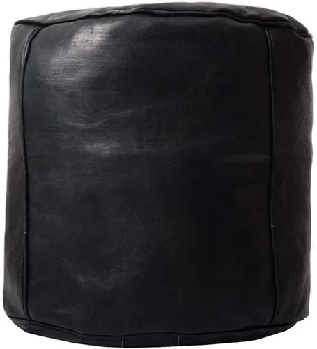 Puf de cuero negro genuino sin relleno | Reposapiés otomano marroquí, funda reposapiés | Puf otomano súper suave hecho a mano viene en 18 x 16