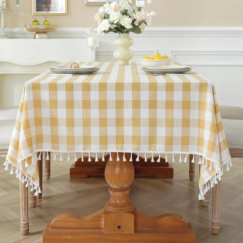 Miniatura 17 de Laolitou - Mantel a cuadros cuadrado lavable, resistente, de lino de algodón, a cuadros de búfalo, con borla, mantel de gingham para primavera
