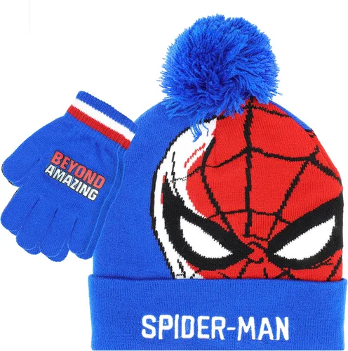 Marvel Spider-Man - Sombrero de invierno y guantes de nieve para niños y niños, juego de 2 piezas, gorro con pompones con guantes cálidos