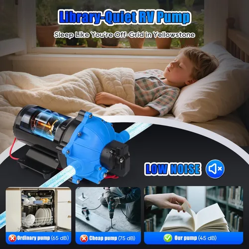 Miniatura 2 de [Versión mejorada] Bomba de agua dulce de 12V CC para RV, 7GPM 70PSI, bomba de diafragma autocebante de cinco cámaras con interruptor de presión