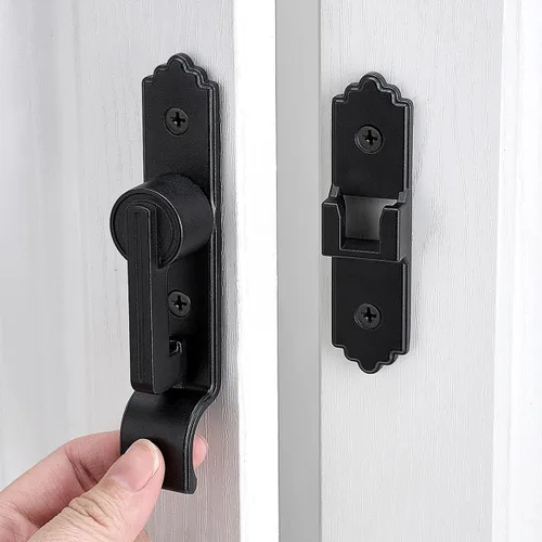Miniatura 5 de 3 paquetes de cerraduras y pestillos negros de 180 grados, pestillo de puerta corrediza abatible con asa, pestillos de puerta pesados, cerradura