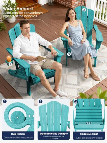 Miniatura 9 de KINGYES Silla plegable Adirondack, sillas de patio HDPE para todo clima, silla de césped con textura de madera para junto a la piscina, patio Aruba