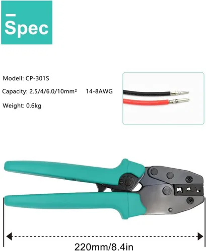 Miniatura 2 de 14/12/10/8AWG Crimpadora solar, herramienta de corte de cable fotovoltaico solar para conectores de cable solar de 2.5/4/6/10mm²