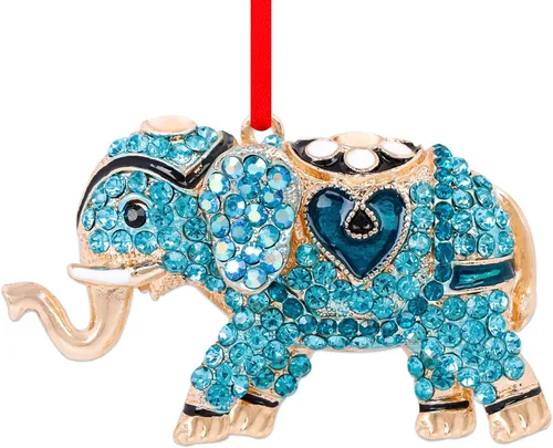 Miniatura 11 de D24TIME Adorno de Navidad de elefante, adorno de metal verde azulado para árbol de Navidad, amistad, hermandad, elefante, adornos para mujeres