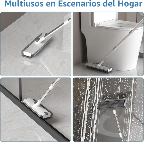 Miniatura 5 de Cepillo de fregar con mango largo, cepillo de fregar el piso con escobilla de goma para limpieza, escobilla de ducha 3 en 1 escoba de piso con Blanco