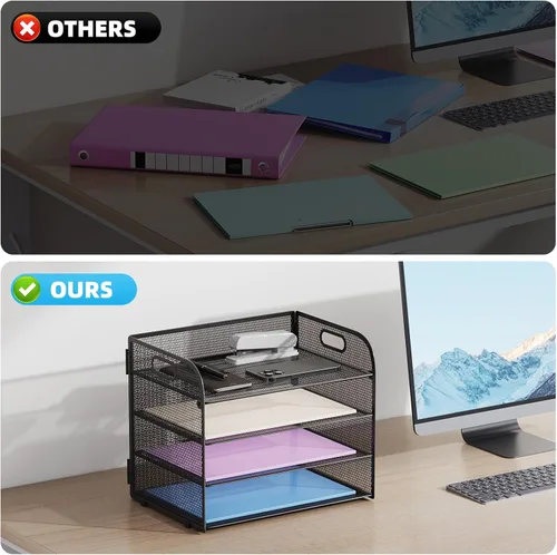 Miniatura 2 de Marbrasse Organizador de Papel de 4 Niveles Bandeja para Cartas - Organizador de Archivos de Escritorio de Malla con Asa, Organizador Clasificador