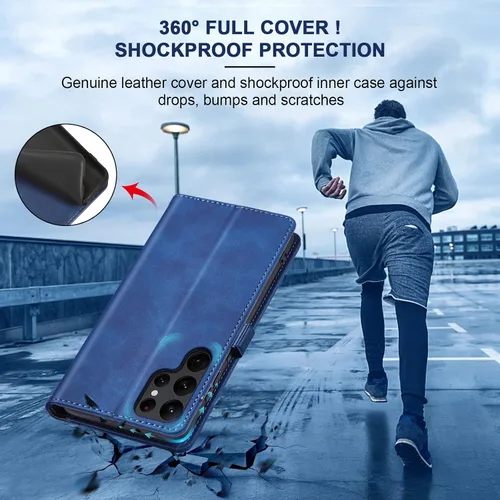 Miniatura 4 de Jasonyu Funda tipo cartera con tapa para Samsung Galaxy S22 Ultra 5G, funda tipo folio magnética de cuero con tarjetero, función atril - funda