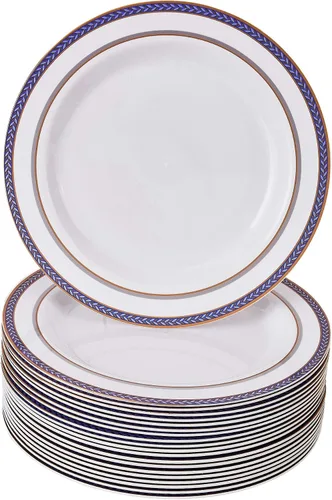 Miniatura 8 de Silver Spoons Juego de vajilla desechable Platos de plástico resistente Elegante aspecto fino de porcelana Incluye: 20 platos llanos, 20
