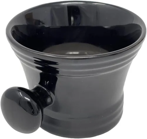 Miniatura 2 de G.B.S GENTS - Tazón de afeitar de cerámica negra resistente, taza con jabón de afeitar natural, para usar con jabones de afeitar de hasta 3 pulgadas