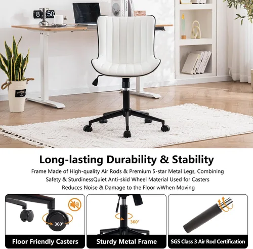 Miniatura 5 de YOUNIKE Silla de escritorio para oficina en casa con ruedas, silla de tocador sin brazos con respaldo, silla cómoda moderna tapizada en cuero, silla