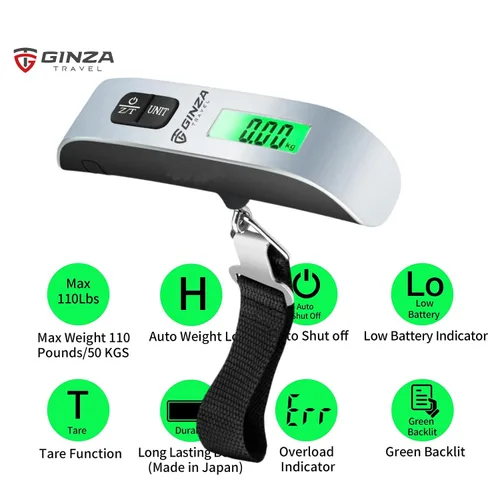 Miniatura 5 de GinzaTravel Báscula electrónica de equipaje de 110 libras de alta precisión para viajes, básculas colgantes digitales de 110.2 lbs
