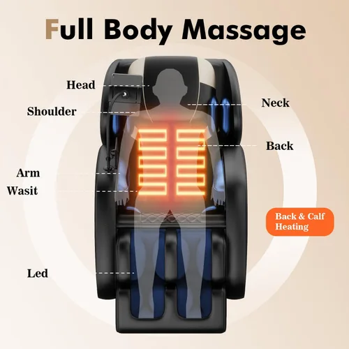 Miniatura 5 de 2026 Silla de Masaje de Cuerpo Completo, Sillón Reclinable de Gravedad Cero SL-Track Shiatsu con Escaneo Corporal, 6 Puntos de Rodillos Fijo, Bolsas