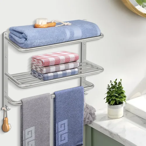 Miniatura 7 de NearMoon Toallero de baño, toallero de 3 niveles con ganchos, colgador de toallas de acero inoxidable SUS304, almacenamiento de toallas montado