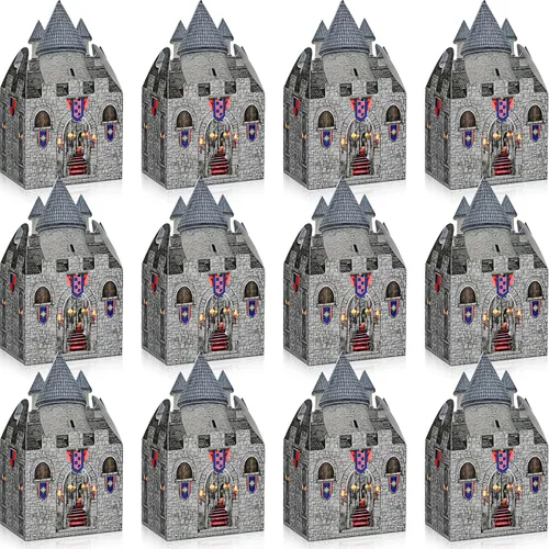 TaoBary 16 cajas de castillo medieval de 8 x 5 x 3 pulgadas, castillo de cartón, castillo de Halloween, caballero temático, suministros de fiesta,