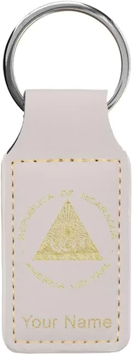 Miniatura 14 de LaserGram Llavero rectangular, bandera de Nicaragua, grabado personalizado incluido, Bambú