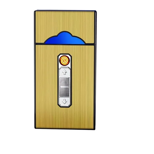 Miniatura 12 de Caja de cigarrillos de aluminio con encendedor eléctrico, encendedor USB recargable, regalo para mujeres, hombres, padre, madre (negro)